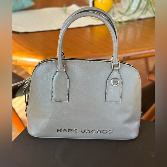 Marc Jacobs Steel Grey Saffiano Dome Satchel w/ Logo Strap | Retail $425 - Picture 7 of 9